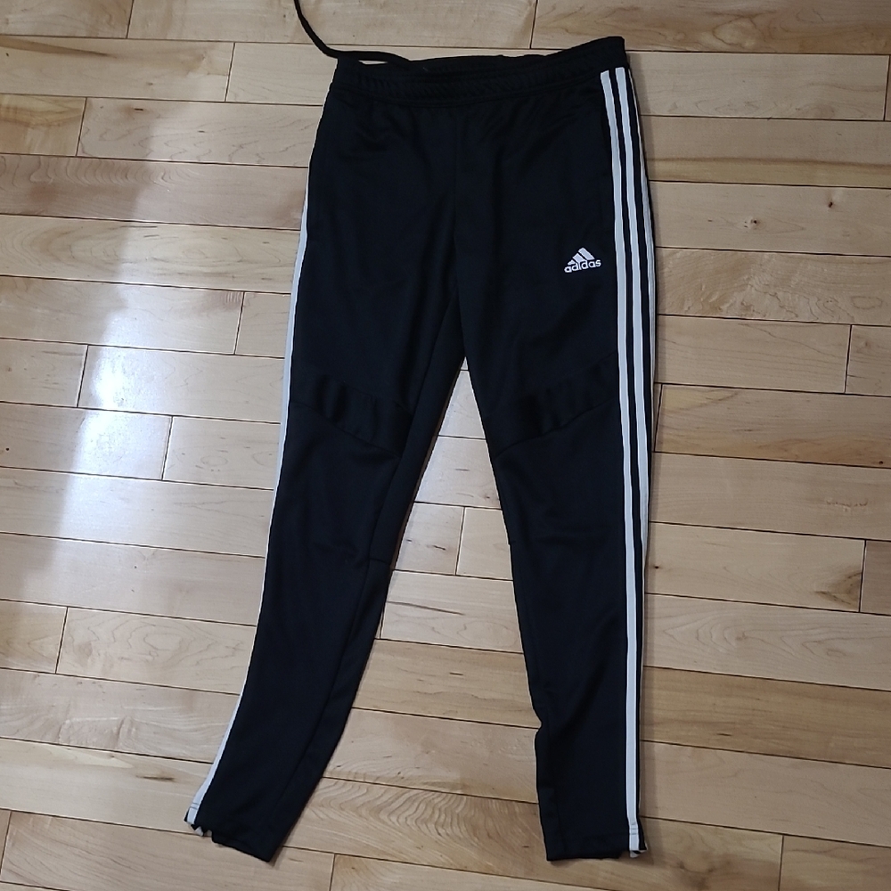Adidas Men's Size Small Black Joggers with White Stripes